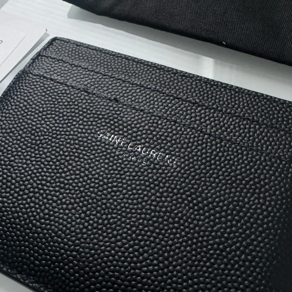 Leather Saint Laurent Black Caviar Calfskin Card Case YSL Box & Dustbag